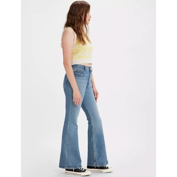 Levis 70s High Flare Denim Jeans High Rise Wide Med Wash Blue 28 X 32 - Picture 3 of 12